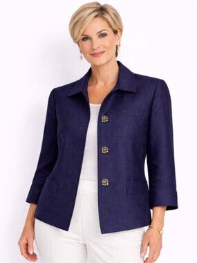 Talbots Blue Silk Wool Blazer Size 16P Ladylike